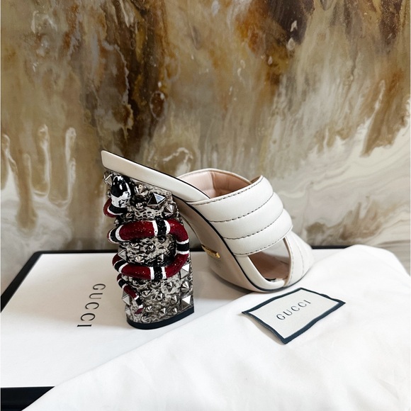 Malaga Kid Kingsnake Webby Crossover High Heel Slide Sandals Sz 38 Mystic White - Picture 2 of 9